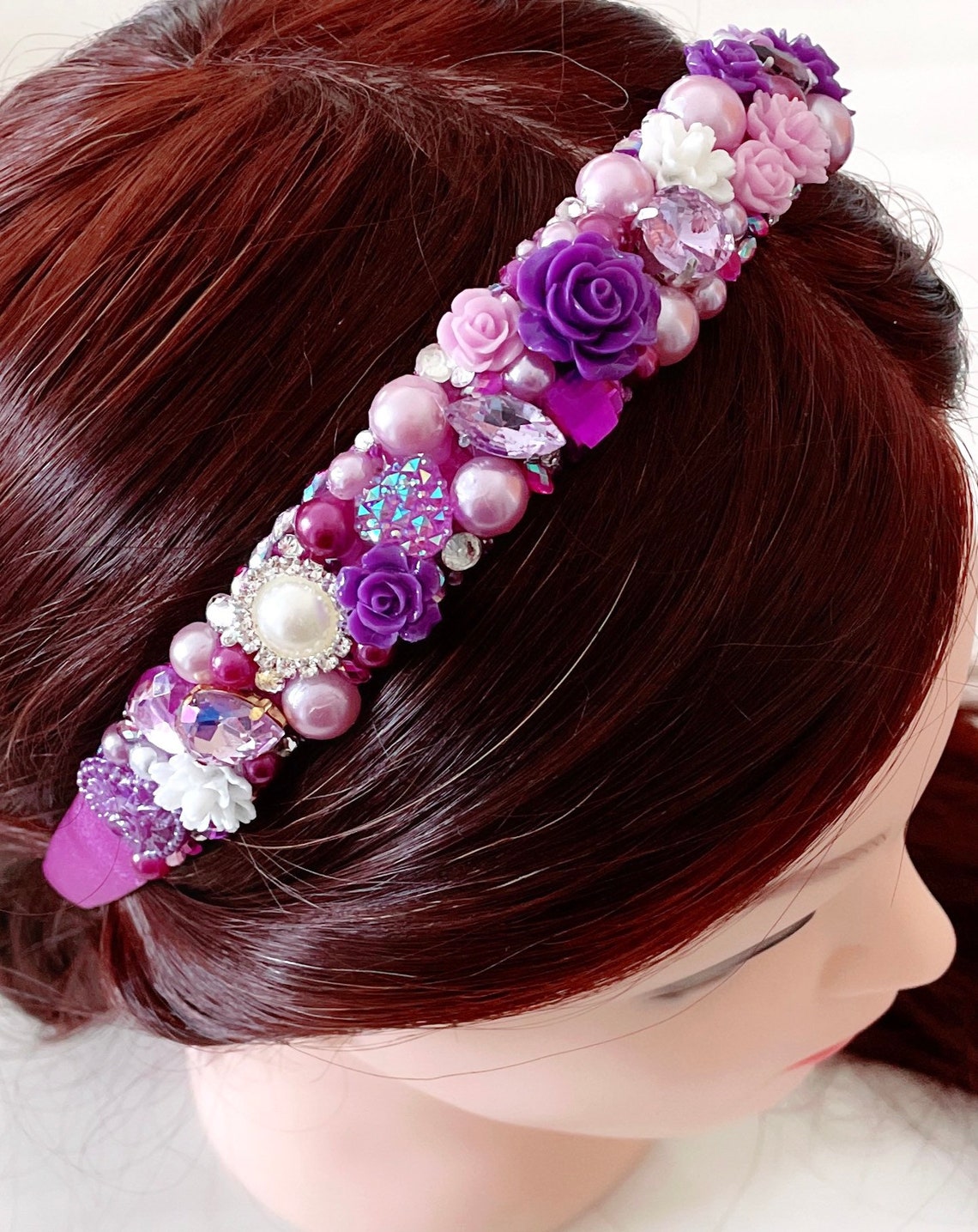 Purple embellished headband lilac pearl headband summer Etsy