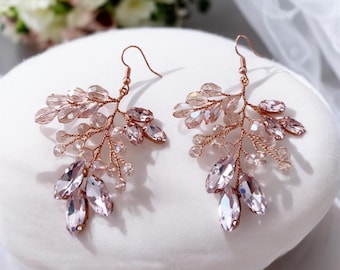 Pink crystal drop earrings for prom wedding and special occasion