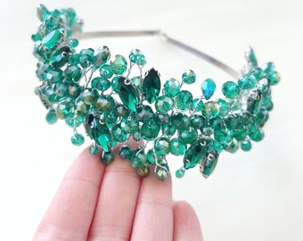 Emerald green crystal headpiece, Green crystal headband