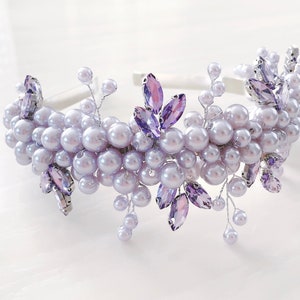 Lilac pearl headband, pearl bridal and occasion headband