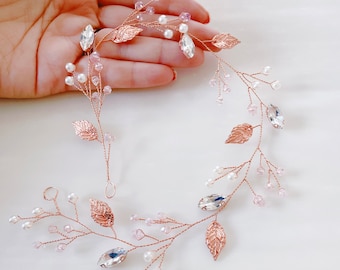 Rose gold bridal hair vine, elegant bridal and occasion hair vine