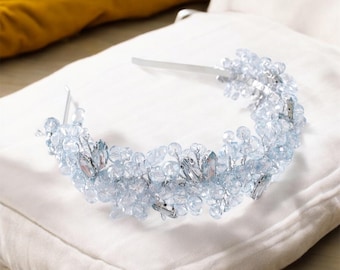Pale blue crystal headband, blue bridal and occasion headpiece