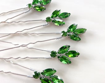 Peridot green crystal hair pins | set of 5 boho hair pins