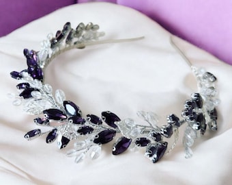 Dark purple tiara, purple bridal and occasion headpiece for wedding prom amd party