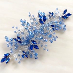 Blue bridal hair comb, blue crystal headpiece for special occasion