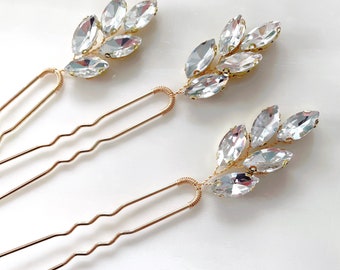 set of 3 gold crystal hair pins, bridal and occasion headpiece