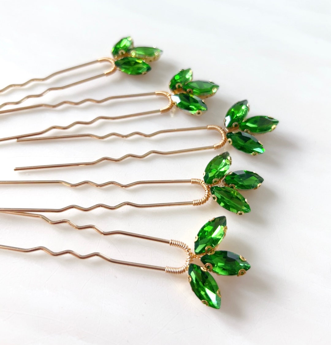 Peridot Green Hair Pins, Crystal Hair Pins, Set of 5 Hair Pins