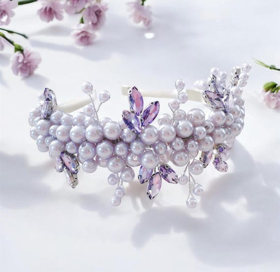 Lilac Pearl Headband: Bridal Crystal Occasion Headpiece - Etsy