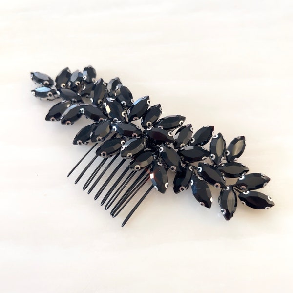 Enya black crystal hair comb, black bridal and occasion headpiece