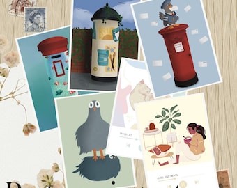 Cartoline - Set Postcrossing (7 pezzi) | Postcrossing | Posta tradizionale | Posta felice | Cartolina | Biglietto d'auguri | Scrapbooking | Appassionato di libri