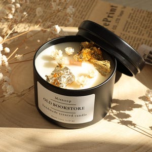 Librería antigua | Cera de soja | Lino fresco | Vela aromática | Vela con forma de libro | Vela para amantes de los libros