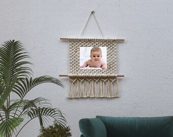 Marco de fotos de macramé, colgante de pared de macramé, macramé