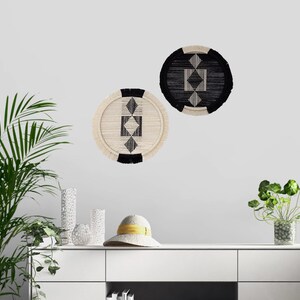 set of 2,Macrame wall hanging, home decor,,geometric woven tapestry,Black and ecru macrame wall hanging,circle macrame wall hanging