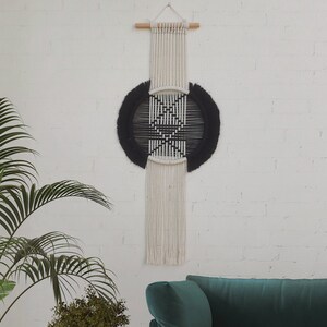 hoop macrame,wall decor,bedroom wall decor,macrame,black macrame,wood wall art,boho macrame,macrame wall hanging,house gifts,macrame hanger