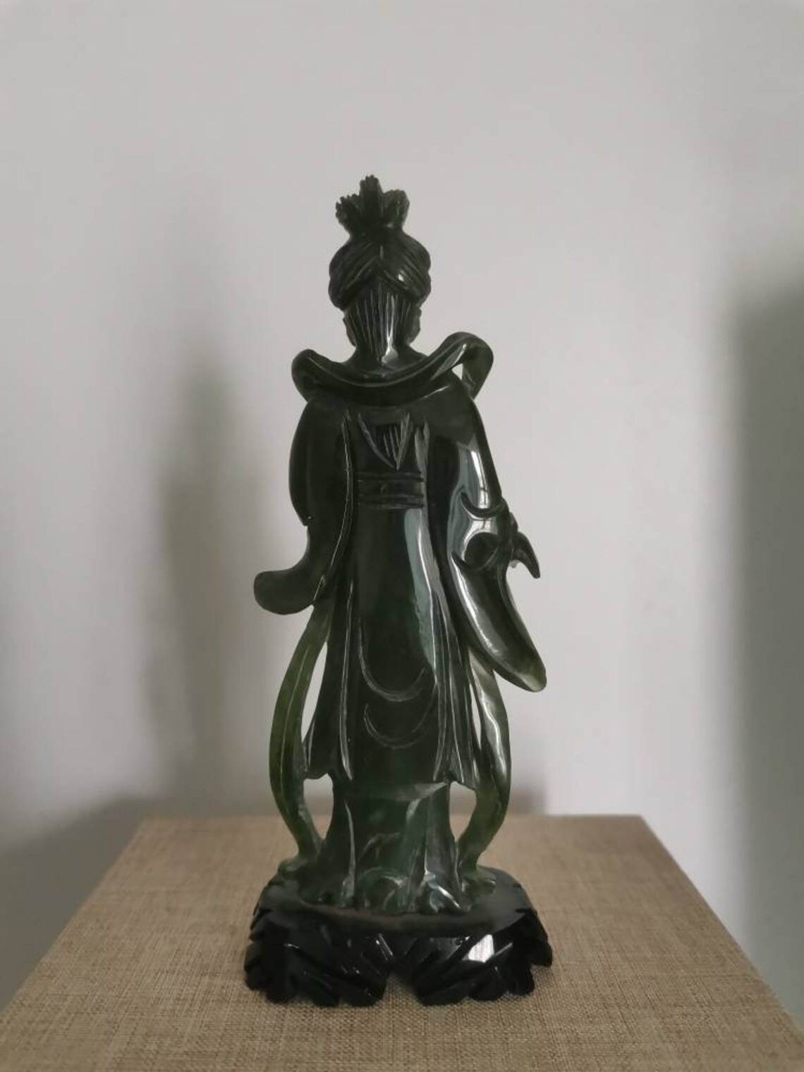 Antique Chinese Spinach Jade Carved Guan Yin Statue Etsy