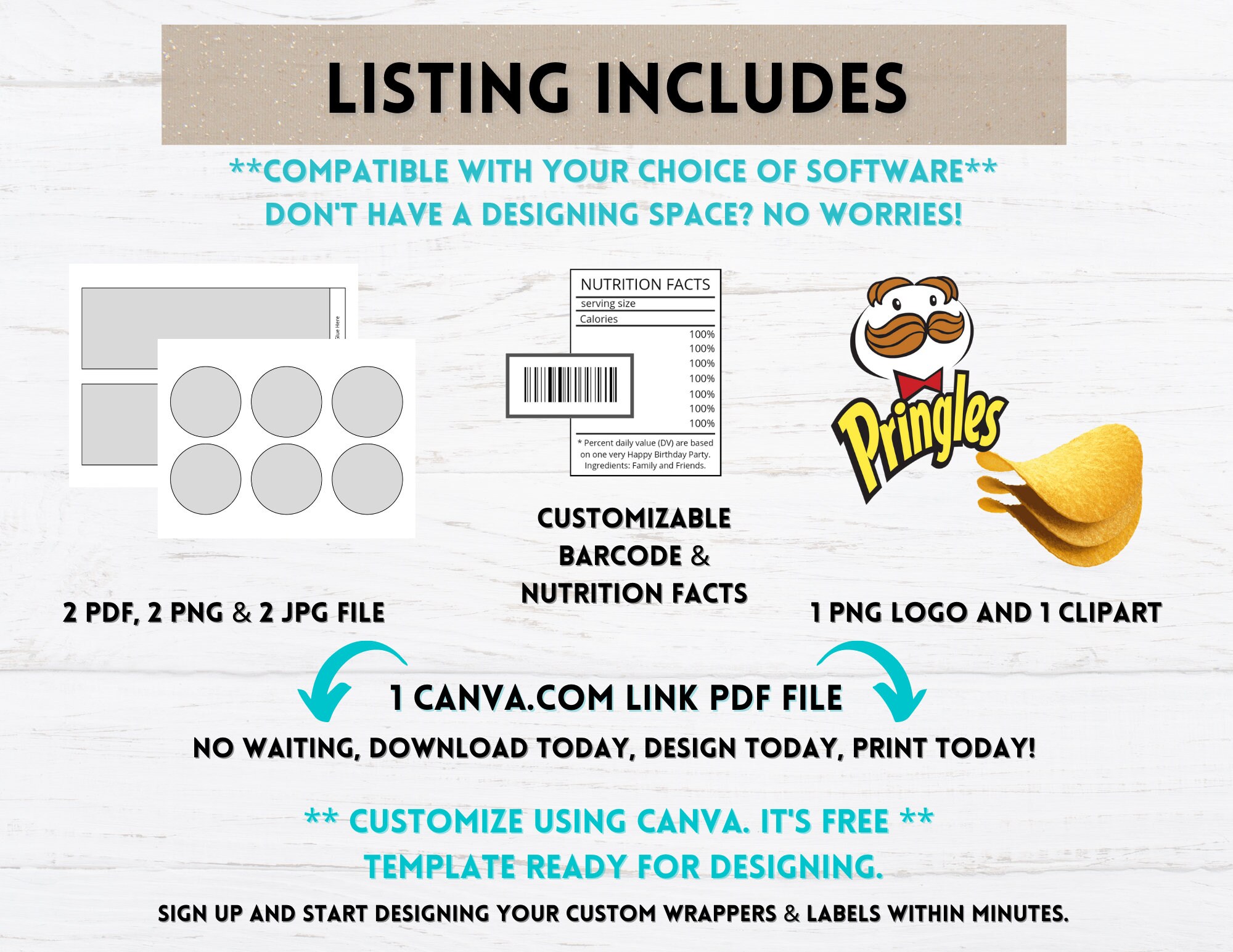 Blank Small Pringles Can Template Canva template DIY | Etsy