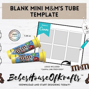 Etichetta per tubo mini m&m vuota/modello Canva/download digitale/etichetta fai da te