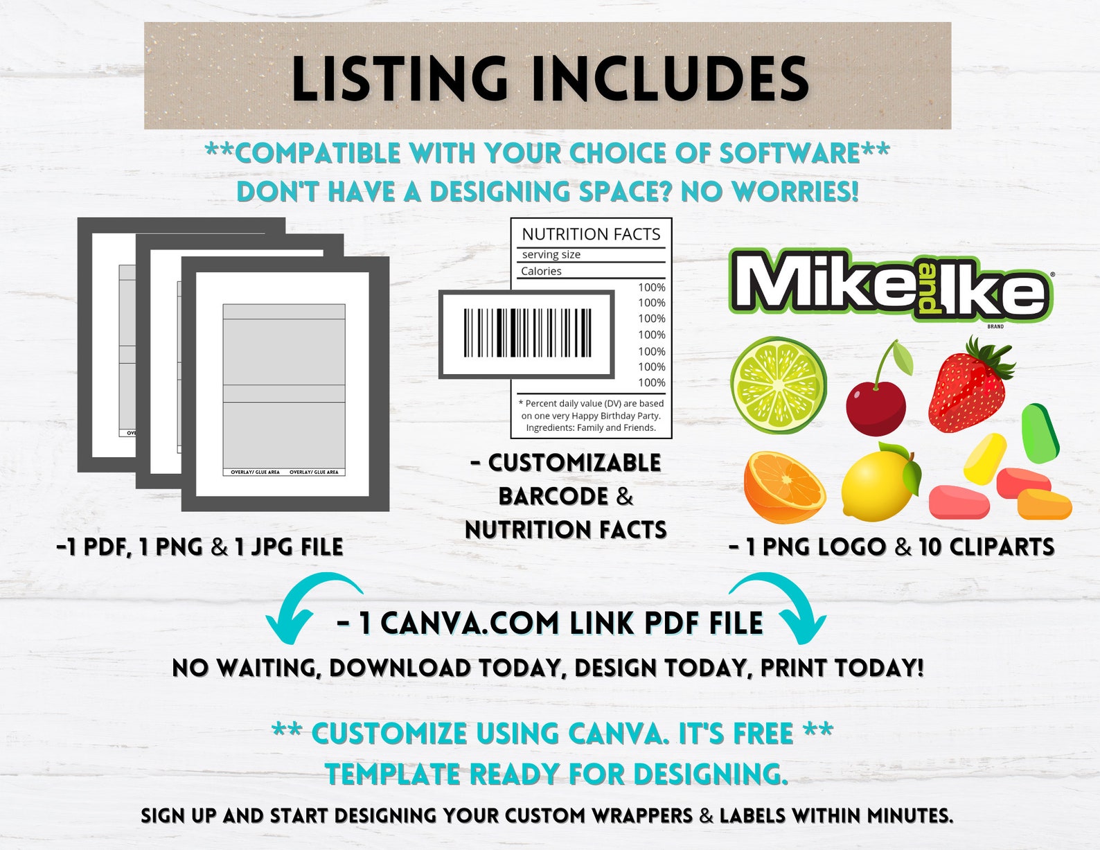 Blank Mike &amp; Ikes Label Template | Canva Link | DIY Labels | Party ...