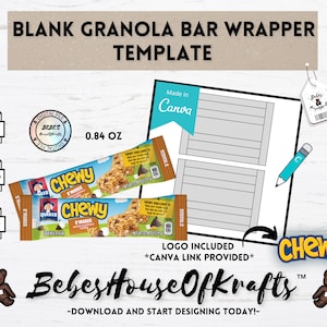 Lege mueslireep wrapper sjabloon | Canva-link | Digitale download | DIY-verpakkingen