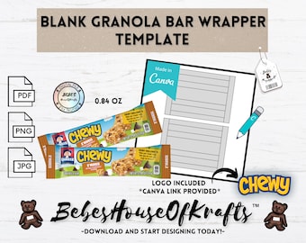 Blank Granola Bar Wrapper Template | Canva Link | Digital Download | DIY Wrappers