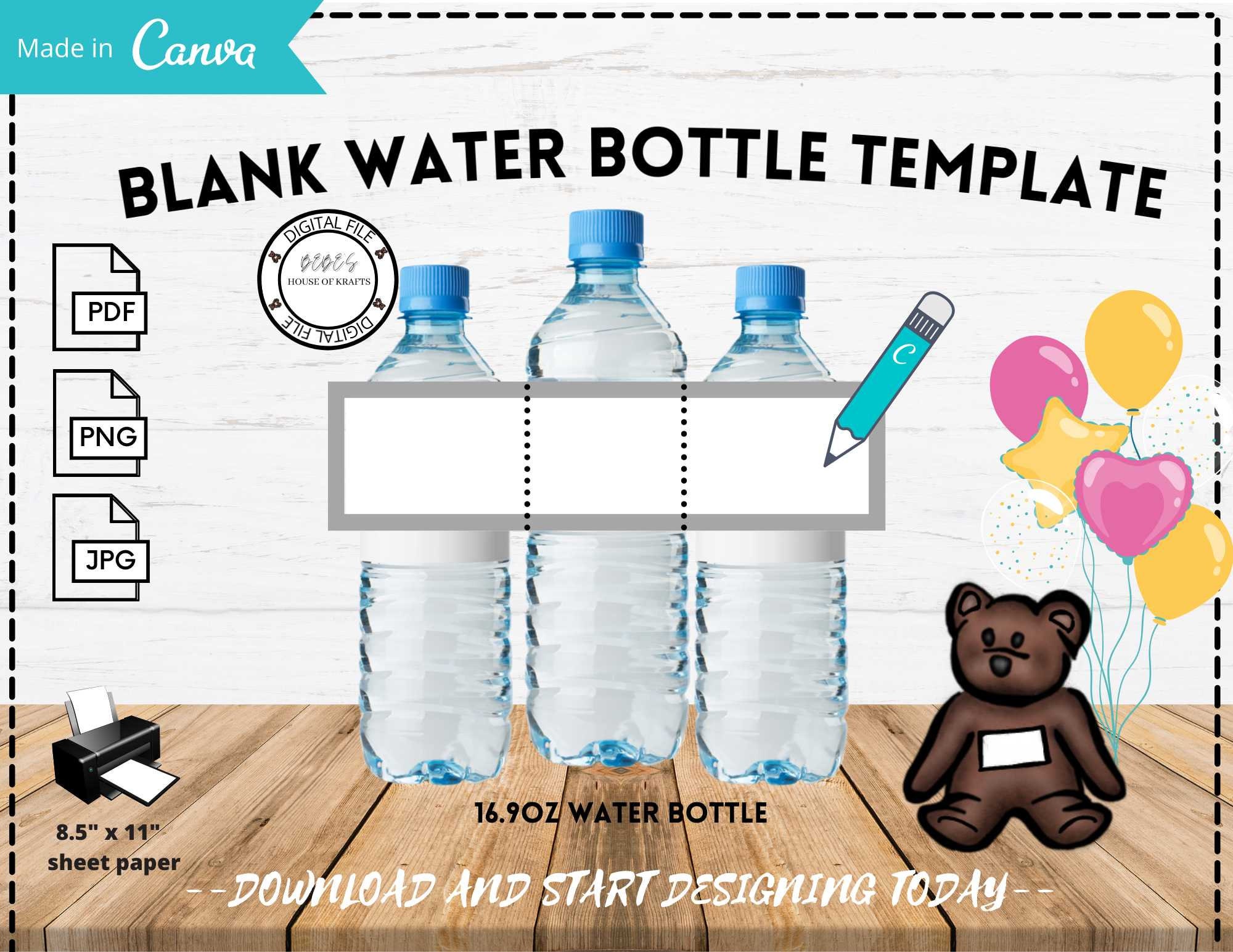 Blank water bottle label template Canva template link DIY Throughout Diy Water Bottle Label Template