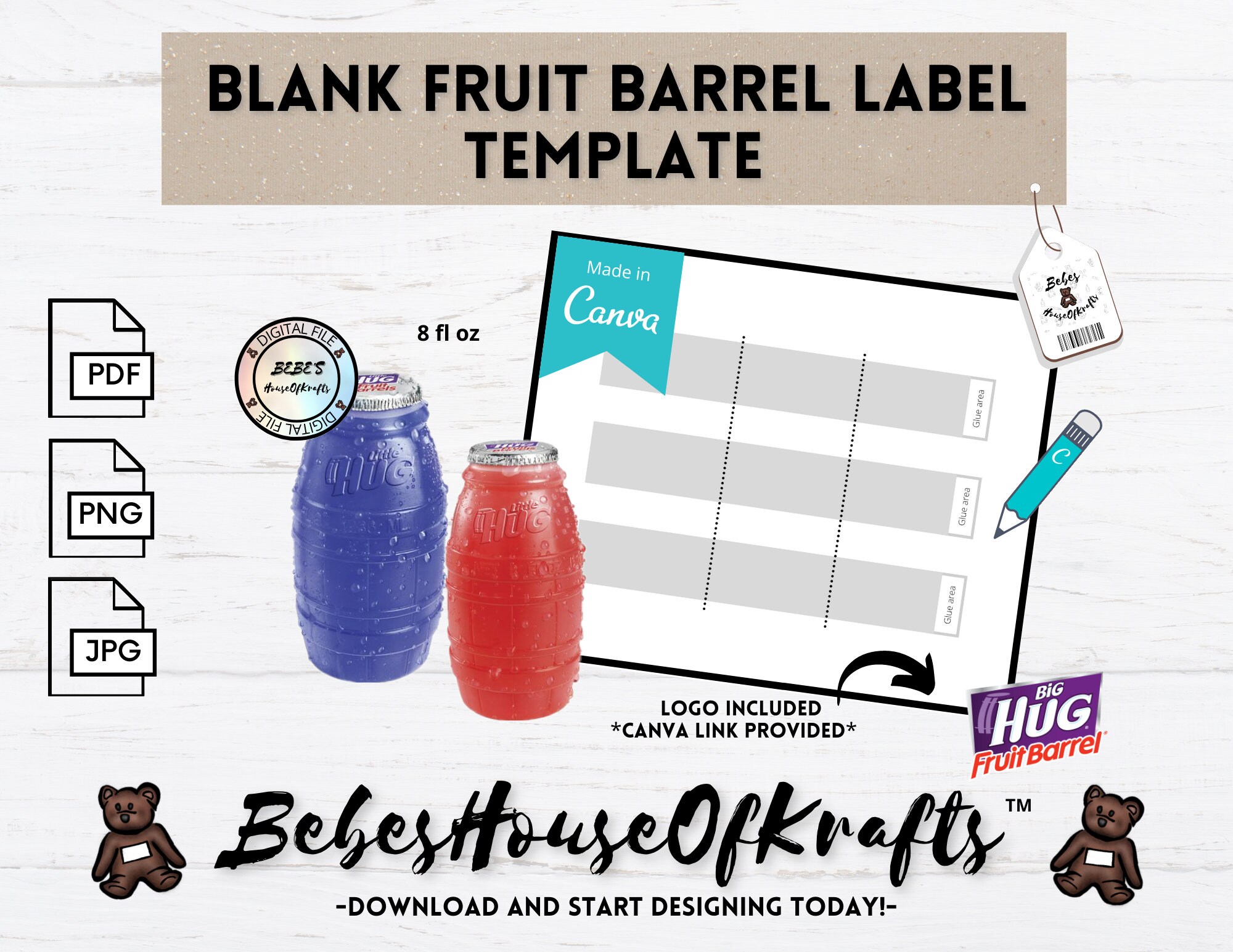 Little Hug Barrel Juice Label Template Sheet SVG PNG, 49 OFF
