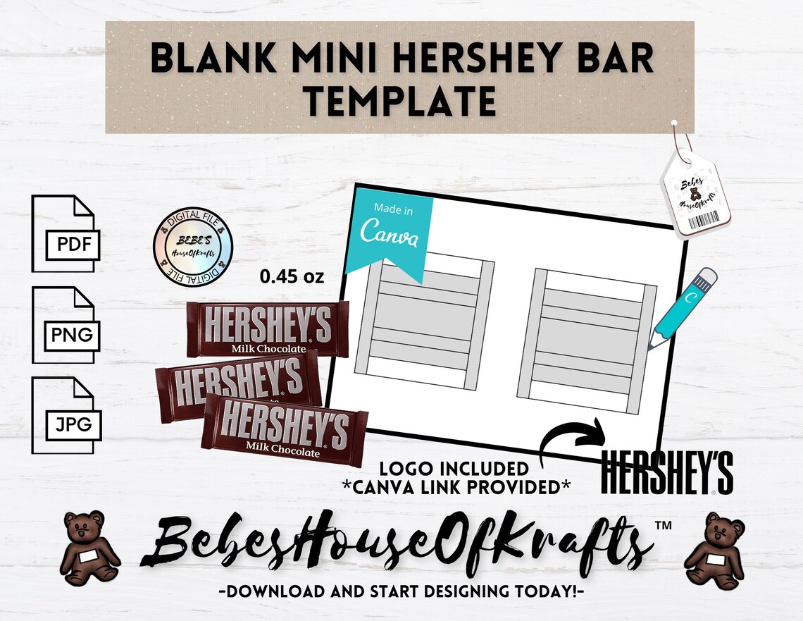 Blank Mini Hershey Bar Wrapper Template Canva Link DIY Etsy Canada