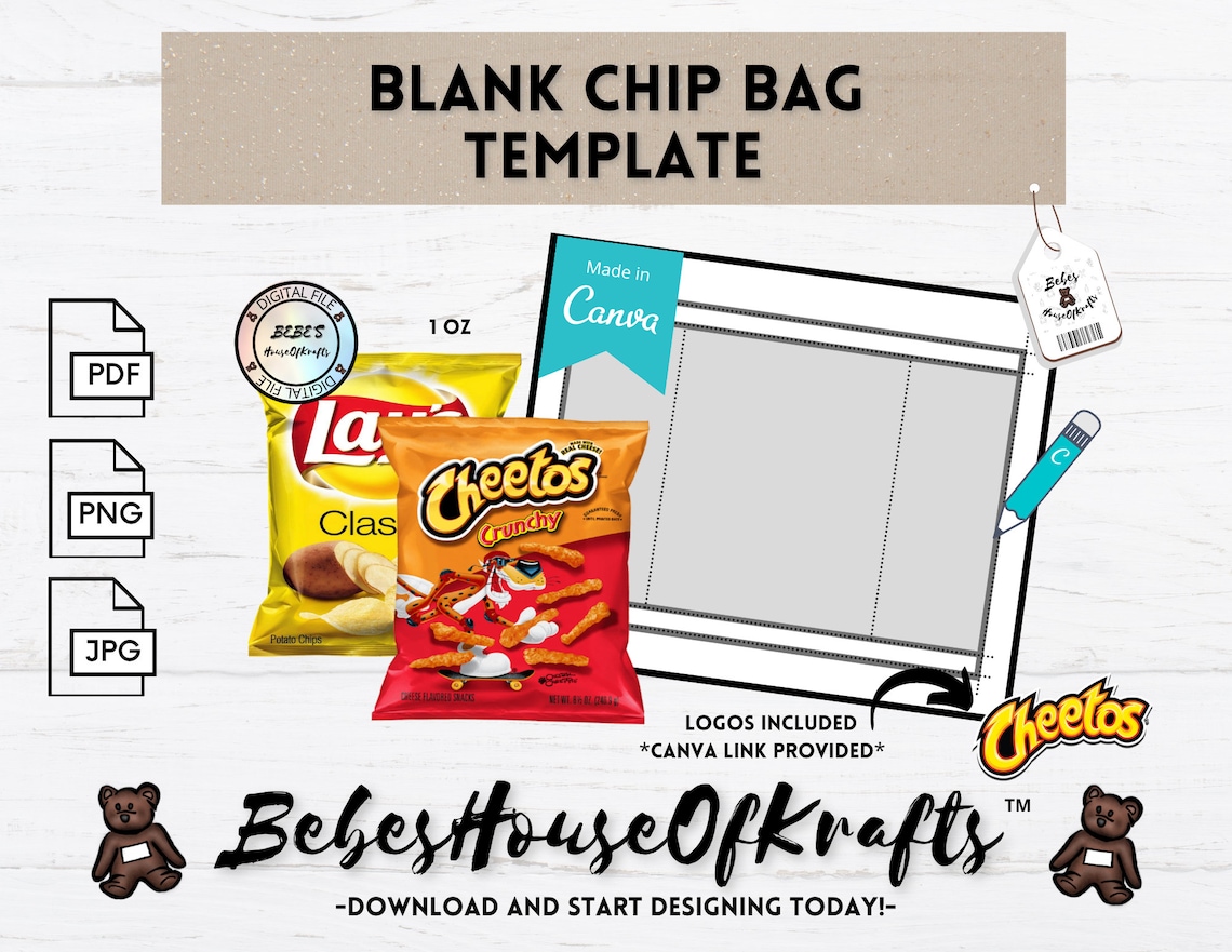 Blank Chip Bag Template Instant Download CANVA Template Link DIY - Etsy