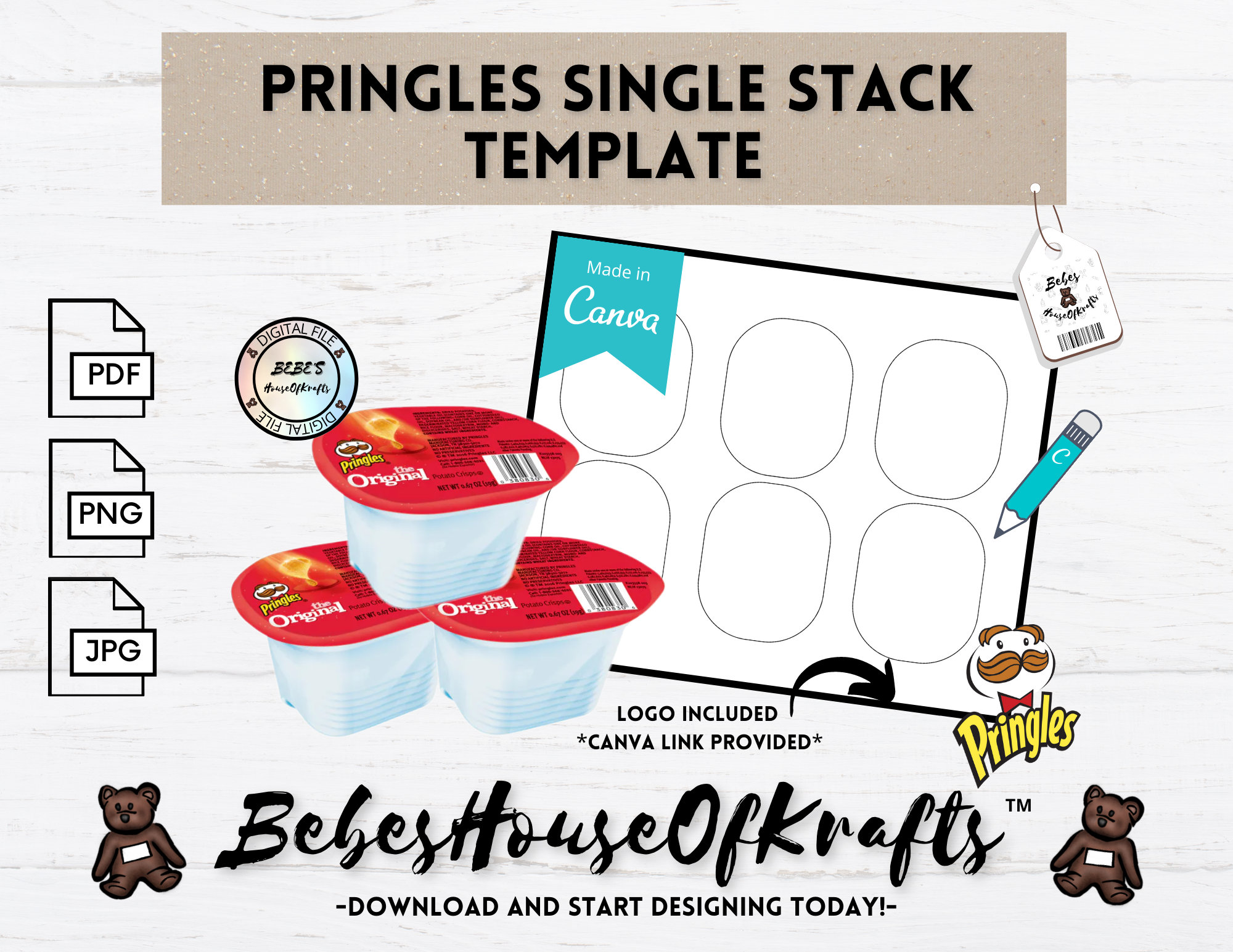 Blank Pringles Single Stack Label Template Canva link DIY Etsy España