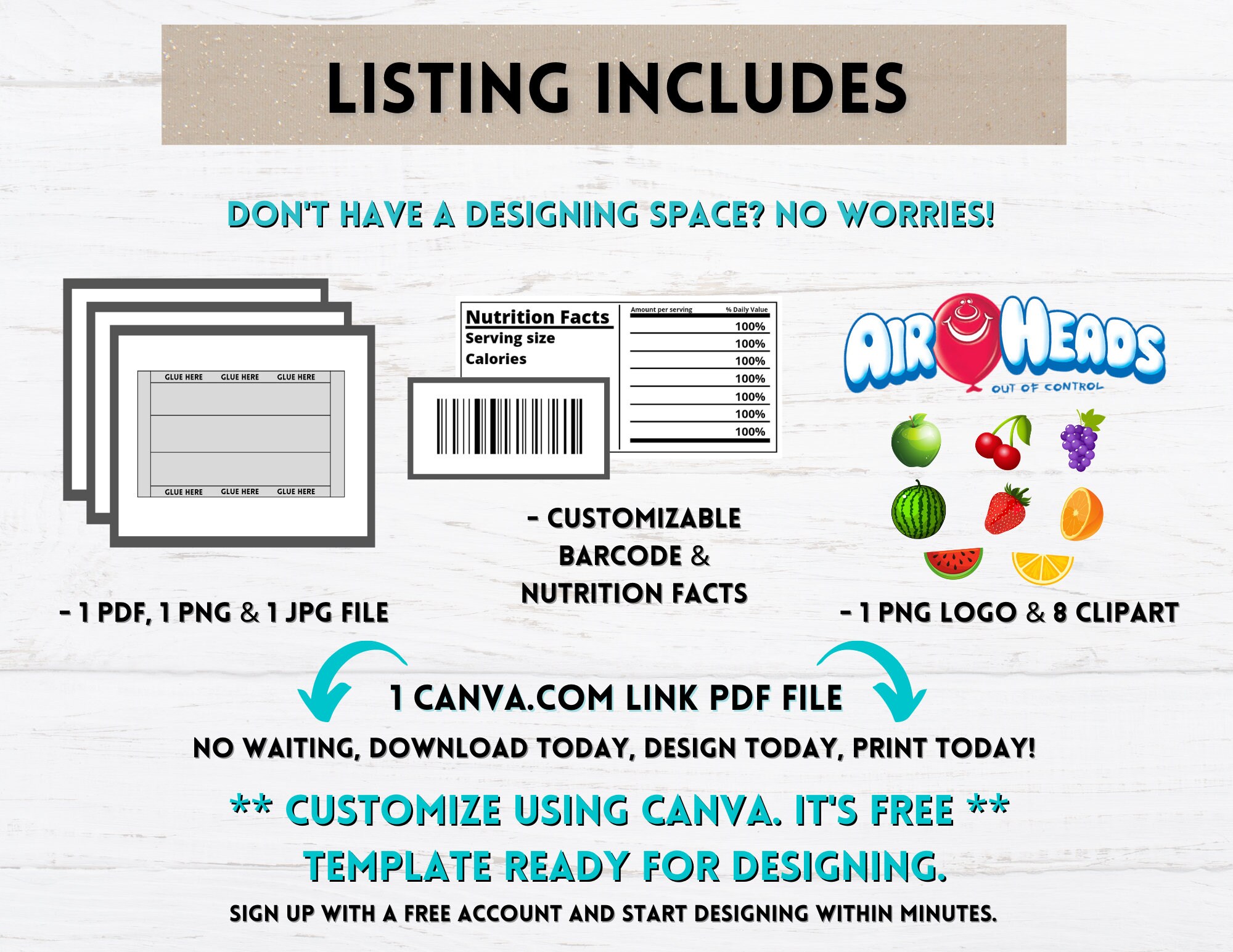 Blank Airhead Wrapper Template | Canva Link | Canva Template | DIY Wrapper  | Digital Download - Etsy Finland, image size:2000x1545