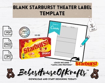 Blank Skittles Theater Box Label Template Canva Link DIY | Etsy