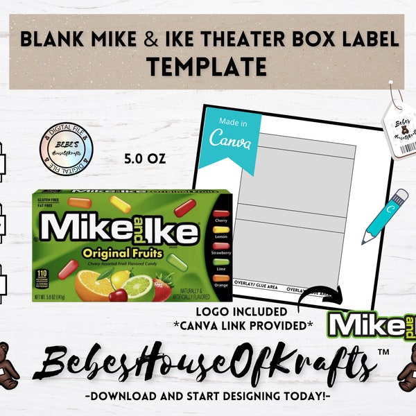 Blank Mike & Ikes Label Template | Canva Link | DIY Labels | Party Favors