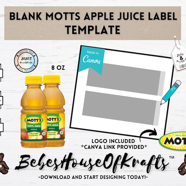 Blank Motts Apple Juice Template |Canva Template| DIY Label| Custom Party Favor