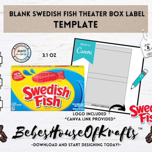 Blank Swedish Fish Label template | Canva Link | DIY Labels | Party Favors
