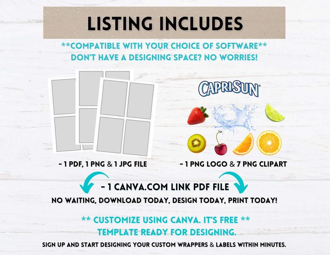 Blank Caprisun Label Template| Canva Template Link| DIY| - Etsy