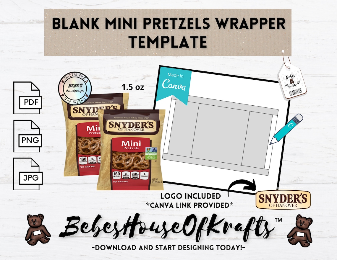 Blank Mini Pretzel Wrapper Template Canva Link DIY Template Digital ...