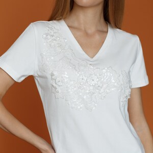 Luxury Sustainable T-shirt sequin embroidery the Essential Collection Organic Cotton image 1