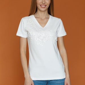 Luxury Sustainable T-shirt sequin embroidery the Essential Collection Organic Cotton image 3