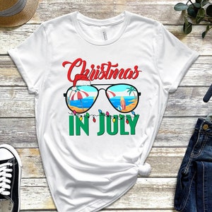 Summer Christmas in July Shirt, Holiday Beach Shirt, Vacation surfing Shirt, xmas Noel Summer Tshirt, Party Shirt, Travel shirt