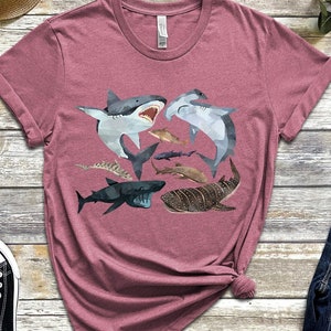 Watercolor Shark Shirts, Types Of Sharks Shirt, Illustrated T-Shirt, Shark Gift Idea, Shark Species tee, Great White Shirt, Hammerhead Shirt