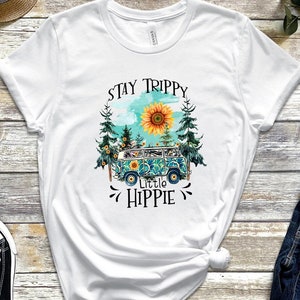 Stay Trippy Little Hippie Classic T-shirt, Hippie Car Sunflower Forest Shirt Funny Gift For Women