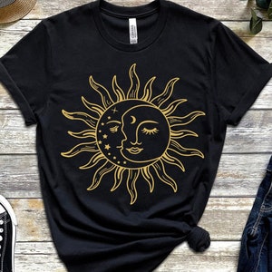 Sun Moon Stars Shirt, Celestial Tee, Graphic Tee, Sun Shirt, One with the Sun, Boho Shirt, Vintage Tee, Mystical Tee, Moon Shirt, Bohemian