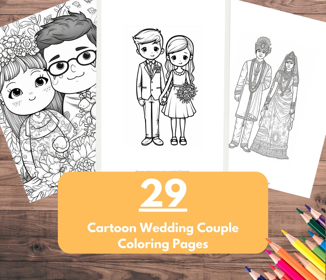 29 Cute Cartoon Wedding Couple Coloring Pages - Printable PDF Instant ...