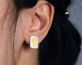 Gem Metal Keum-boo Earrings | Rectangle | 24K Gold & Sterling Silver.