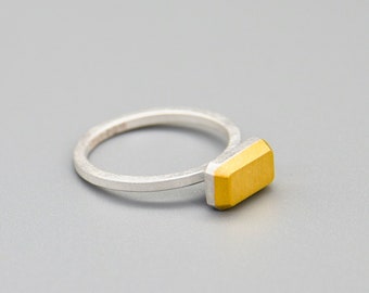 Gem-metal Rectangle Keum-boo Rings | 24K Gold Foil & Sterling Silver | Textured, Oxidised Finish