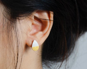 Keum-boo | Water Drop Earrings | Small Size | 24K Gold & Sterling Silver.