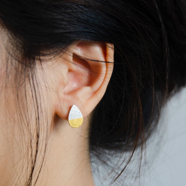 Keum-boo | Water Drop Earrings | Small Size | 24K Gold & Sterling Silver.
