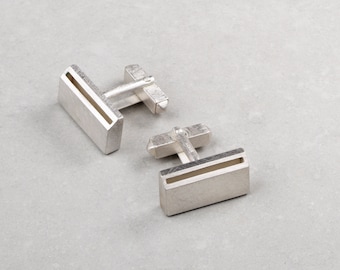 Inside Out Rectangle Cufflinks | Textured & Oxidised Sterling Silver
