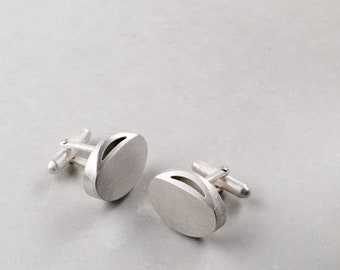 Curved Curves Oval Cufflinks | Textured & Oxidised Sterling Silver