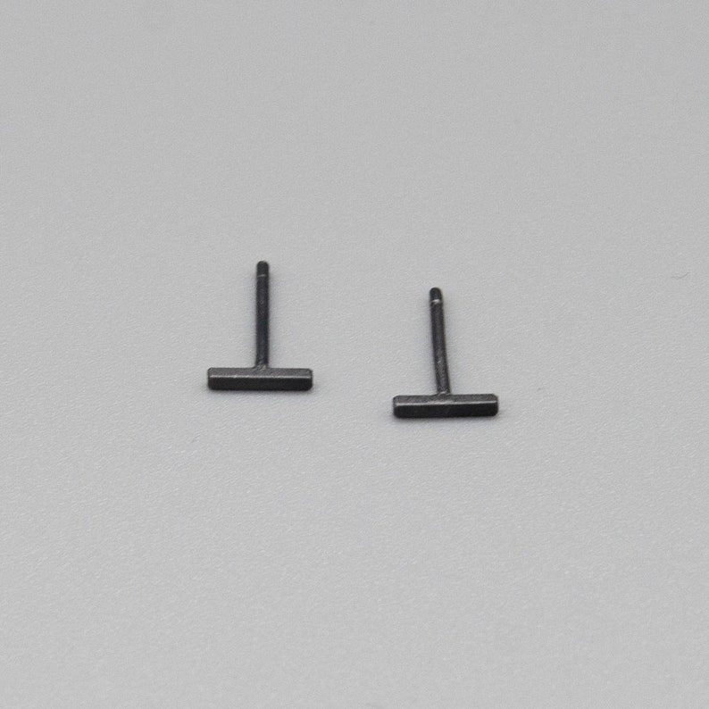 Tiny Rectangle Stud Earrings Textured /& Oxidised Sterling Silver